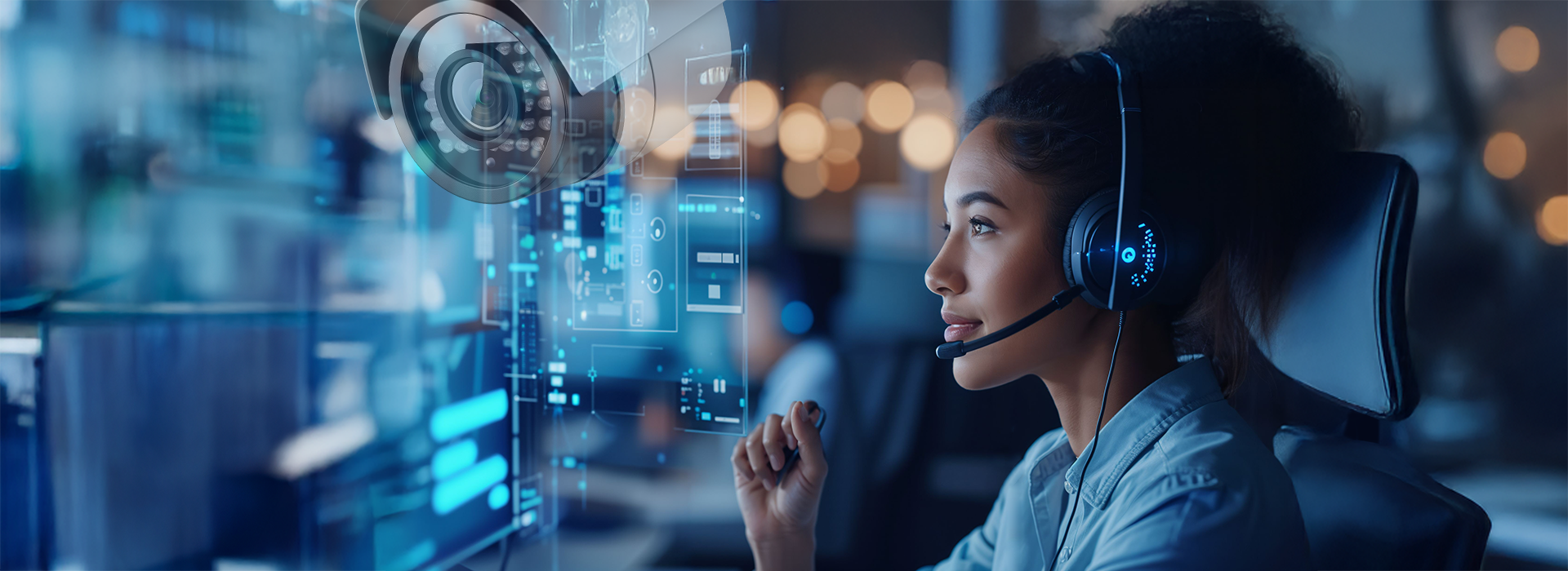 Remote monitoring operator and security camera illustration