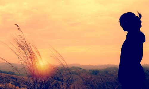 woman silhouette standing in field